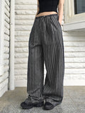 Lafec Stripe Color Matching String Long Wide Pants