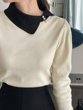 Jaylin Color Matching Collar Shirring Knit