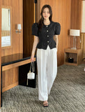 Hwie Pin Tuck Wide Straight Slacks