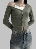 Dimu One Shoulder Bokashi Cardigan