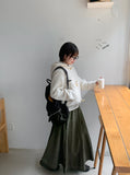 Doroni banding stitch long flare skirt