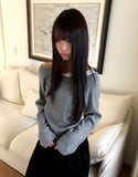 Royu Unbalanced Color Matching Shirring One-Off Shoulder Long Sleeve T-Shirt