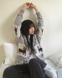 Dumong Deer Nordic Overfit Two-Way Knit Zip-Up Cardigan