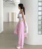Summer Color Matching Stripe Banding Wide Pants