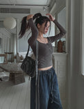 Wavy ribbed pigment long sleeves