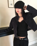 Boldy Incised Zipper Crop Biker Zip Up