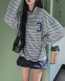 Arc collar patch stripe balloon sweatshirt