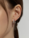 Claw Silver Half Pave Hoop Earrings