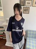 Leaguer Uniform Coloring Scheme Sporty V-neck Boxy Short Sleeve T-shirt