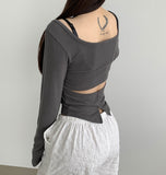 Chic Dodo Open Waist U-neck Long Sleeve T-shirt