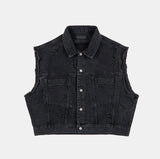 Cutting crack damage over denim vest