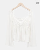 GL Flower Button Shirred Square Long Sleeve T-shirt
