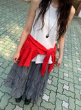 Cayue Check Shirring Tiered Banding Long Skirt