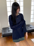 Lopeun boat neck net loose fit long sleeve knit