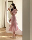 Vientiane Collar Wrap Puff Short Sleeve Flare One Piece