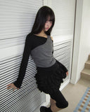 Muen Frill Suede Tiered Mini Skirt