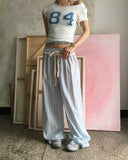 Niku Stripe Frill Banding Wide Pants