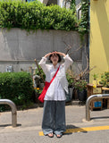 [BAONHAUS] Zmenz Seersucker Summer Banding Wide Pants