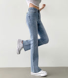 Summer cooling inner banding semi bootcut span denim pants