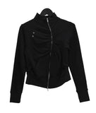 Curved shirring two-way zip-up