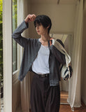 Rogen Ribbed Linen Button Cardigan