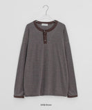 [Unisex] Kitby Striped Henley Neck Long Sleeve Tee