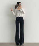 Raw Span Back Pocket Point Semi Bootcut Denim Pants