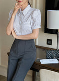 Labor Stripe Puff Shirt Blouse