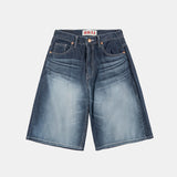 Grayish blue washed denim half pants