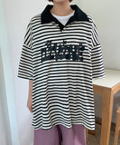 [Unisex] Hion Stripe Collar Over Short Sleeve Tee