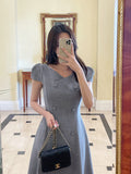 Seipi Double Button Puff Tweed Flare One Piece