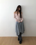 Miak Shirring Off-Shoulder Ribbed T-Shirt
