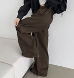 Two-Way Hem Snap Banding Diagonal Cut Wide Fit Cotton Pants