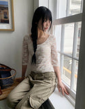 Leona Flower See-through Three Quarter T-shirt