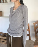 Hitol Lace Fake Layered Shirring Drape T-shirt