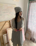 [SET] Binbeul Check Bandana Strap Layered Sleeveless One Piece