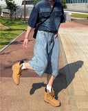One-tuck Bermuda denim pants