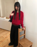 Shus Basic V-Neck Loose Fit Long Sleeve Knit