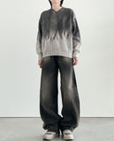 Gray Wet V-neck Knit