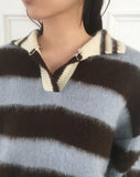 Zenzen Stripe Brush Collar Knit