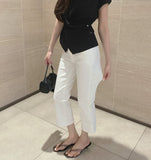 Hem Side Slit Ankle Length Capri Span Cotton Pants