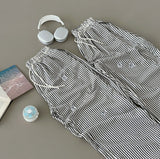 Stripe Loose Fit Folding Wide Banding Seersucker Pants