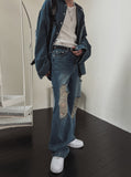 S/S shear damage washed denim pants