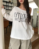 Kitten Lettering One-Shoulder String Sweatshirt
