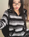 Blon Stripe Color Matching Slim Fit Hood Knit