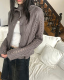 [MADE] Wayson High Neck Punching Cable Long Sleeve Knit Cardigan