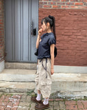 Toa Adjust Button Washing Pin Tuck Cargo Bermuda Pants