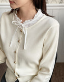 Kiren Layered Ribbon Blouse Knit Cardigan