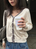 Yoshi Color Matching V-Neck Knit Cardigan