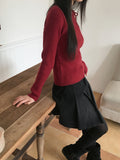 Listy Off-Shoulder Ribbon Strap Ribbed Crop Long Sleeve Knit